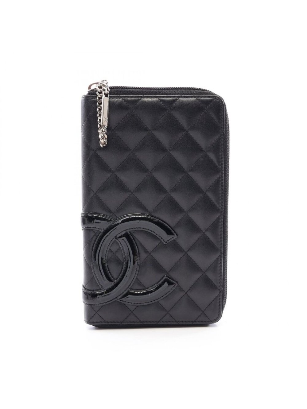Chanel Round Wallet Cambon Line Black Leather Patent